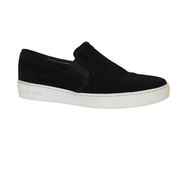 Michael Kors KEATON Slip-ons women's 8.5 Black Suede Leather HL17F Great Cond - Picture 1 of 12